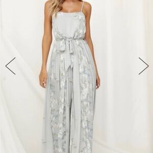 Floral Print Jumpsuit in Light Gray